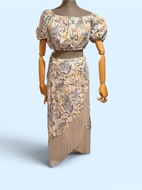 Sigrid Olsen 2 piece skirt set, Floral pattern, Fringe Skirt, medium